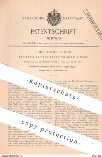 original Patent - Julius A. Reich , Wien , Österreich | 1895 | Gewinnung von Alkalisilikat | Alkali Kali , Gas , Chemie