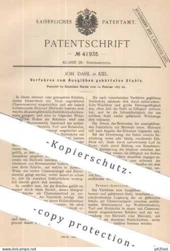 original Patent - Joh. Dahl , Kiel | 1887 | Ausglühen gehärteten Stahls | Stahl , Eisen , Torf , Kohle | Eisenerzeugung