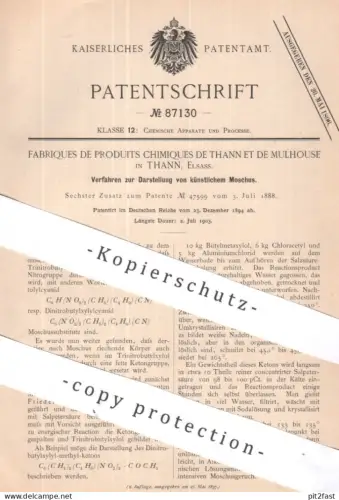 original Patent - Fabriques de Produits Chimiques de Thann et de Mulhouse , Elsass | 1894 | künstlicher Moschus | Chemie