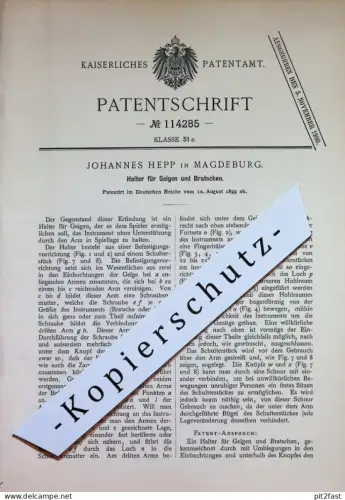 original Patent - Johannes Hepp , Magdeburg | 1899 | Halter für Geige & Bratsche | Musikinstrument , Musik , Violine !!