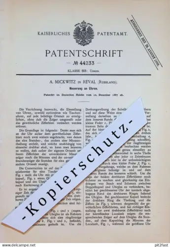 original Patent - A. Mickwitz in Reval , 1887 , Uhren , Uhrmacher , Russland !!