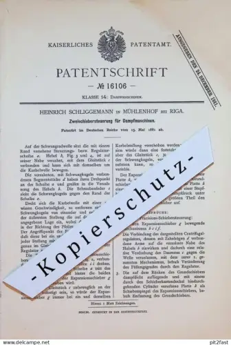 original Patent - Heinrich Schliggemann in Mühlenhof b. Riga , 1881 , Dampfmaschine , Russland !!