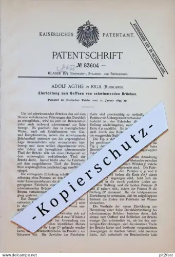 original Patent - Adolf Agthe in Riga , 1895 , Schwimmbrücken , Brückenbau , Russland !!