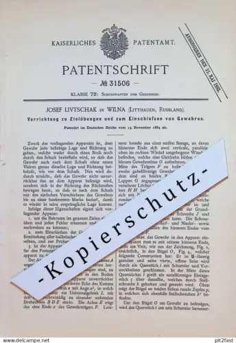 original Patent - Josef Livtschak in Wilna / Vilnius , 1884 , Einschiessen von Gewehren , Russland !!