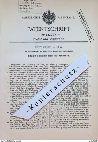 original Patent - Kurt Weber in Riga , 1906 , Riem- und Seilscheibe , Maschinenbau , Russland !!