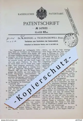 original Patent - Dr. Brendel in Tschupachowka , 1902 , Verfahren gegen Seekrankheit , Russland !!