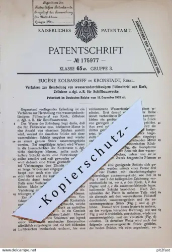 original Patent - Eugéne Kolbassieff in Kronstadt , 1903 , Kork für Schiffbau , Russland !!