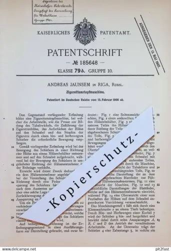 original Patent - Andreas Jaunsem in Riga , 1906 , Zigaretten-Stopfmaschine , Russland !!