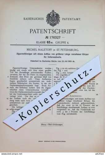 original Patent - Michel Naletoff in St. Petersburg , 1905 , U-Boote , Russland !!