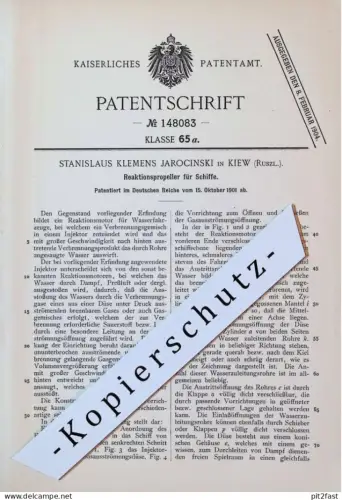 original Patent - Stanislaus Jarosinski in Kiew , 1901 , Propeller für Schiffe , Russland !!