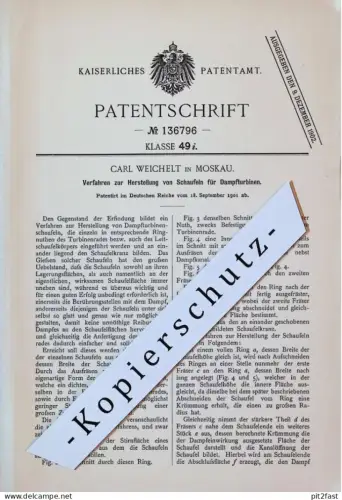 original Patent - Carl Weichelt in Moskau , 1901 , Dampfturbinen , Russland !!