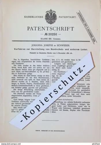 original Patent - Johanna Josephi in Schwerin , 1881 , Handschuhe , Leder , Mecklenburg !!