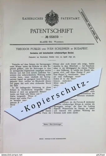 original Patent - Theodor Puskás , Iván Schlenker , Budapest , Ungarn | 1890 | Senkmine | Mine , Sprengstoff , Wasserbau