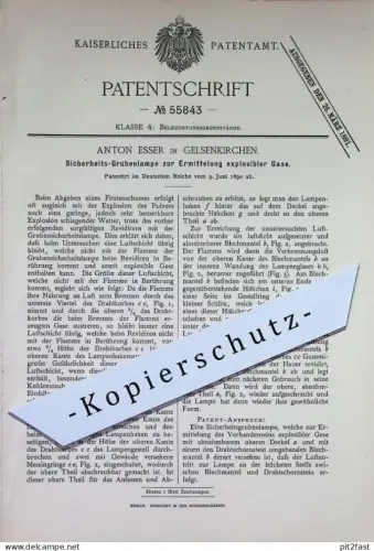 original Patent - Anton Esser , Gelsenkirchen | 1890 | Sicherheits- Grubenlampe zur Ermittlung explosiver Gase | Laterne