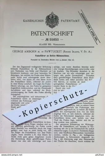 original Patent - George Amborn , Pawtucket , Rhode Island USA | 1890 | Fadenführer an Sohlen - Nähmaschine | Schneider