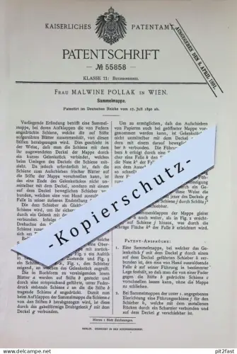 original Patent - Frau Malwine Pollak , Wien , Österreich | 1890 | Sammelmappe | Mappe , Papier , Aktenordner , Ordner