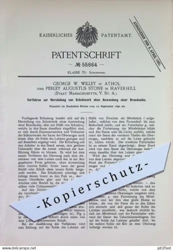 original Patent - George W. Willey , Athol | Perley Augustus Stone , Haverhill , Massachusetts , USA | Schuhwerk Schuhe