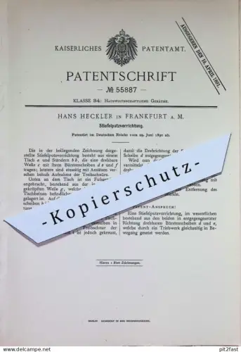original Patent - Hans Heckler , Frankfurt / Main | 1890 | Stiefelputzvorrichtung | Stiefel putzen | Schuhe | Bürste !