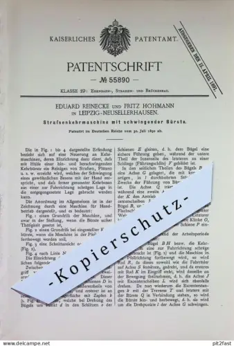 original Patent - Eduard Reinecke , Fritz Hohmann , Leipzig / Neusellerhausen | 1890 | Straßenkehrmaschine mit Bürste