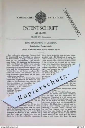 original Patent - Edm. Zschernig , Dresden | 1890 | Selbsttätiger Türverschluss | Tür , Schloss , Türen , Riegel