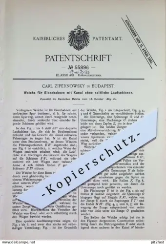 original Patent - Carl Zipernowsky , Budapest , Ungarn | 1889 | Weiche für Eisenbahnen | Eisenbahn , Lok , Zug , Bahn