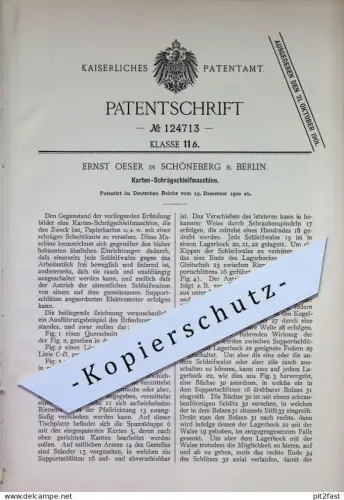 original Patent - Ernst Oeser , Berlin / Schöneberg | 1900 | Karten - Schrägschleifmaschine | Schleifen , Karte , Papier
