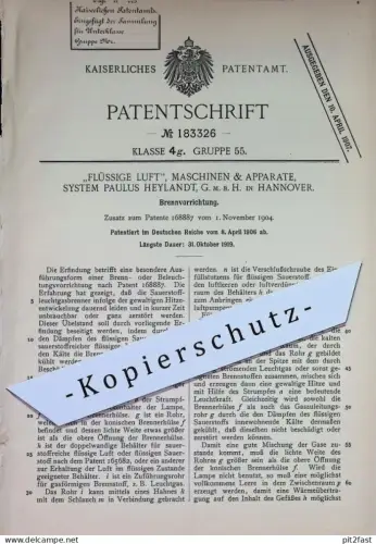 original Patent - Flüssige Luft , Maschinen & Apparate , System Paulus Heylandt GmbH Hannover | 1906 | Brenner | Laterne