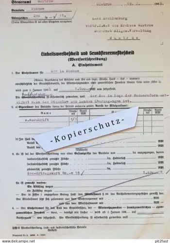 altes Dokument - Enteignung von See in Ruchow b. Mustin , 1948 , Bodenreform , Güstrow i. Mecklenburg !!