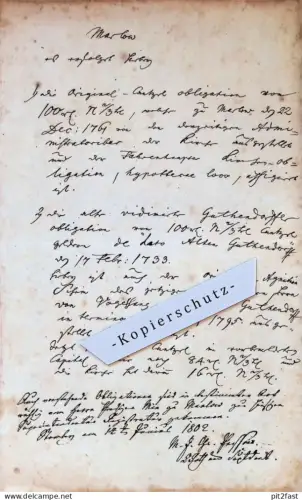 Alt Guthendorf bei Marlow i. Mecklenburg ,1802 , Hypothek , von Vogelsang , Adel , Gutshaus , altes Dokument / Rechnung