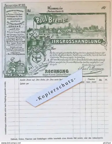 Mahn & Ohlerich in Rostock und Doberan , Paul Bremer in Wismar i. Mecklenburg ,1910 , Brauerei altes Dokument / Rechnung
