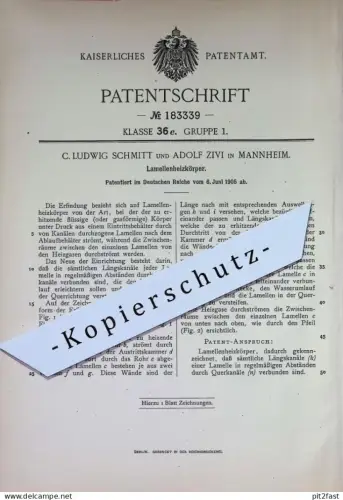original Patent - C. Ludwig Schmitt , Adolf Zivi , Mannheim | 1905 | Lamellenheizkörper | Heizkörper , Heizung , Heizen
