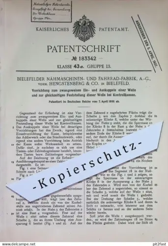 original Patent - Bielefelder Nähmaschinen- & Fahrrad Fabrik AG | Hengstenberg & Co. Bielefeld | 1906 | Kasse , Kassen