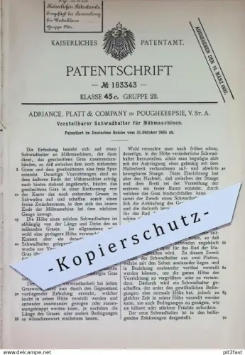 original Patent - Adriance , Platt & Company , Poughkeepsie , USA | 1905 | Schwadhalter für Mähmaschinen | Rasenmäher !!