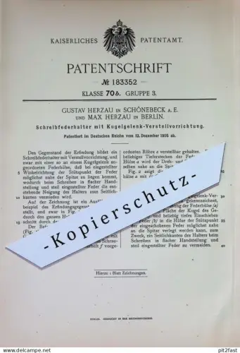 original Patent - Gustav Herzau , Schönebeck | Max Herzau , Berlin | 1905 | Schreibfederhalter | Federhalter , Füller