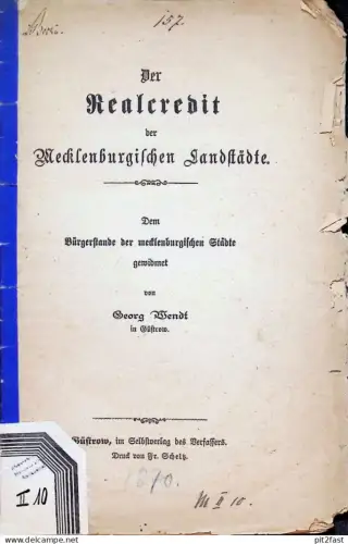Der Realcredit der Städte in Mecklenburg , 1870 , Hypothekenverein , Hypothek , Georg Wendt in Güstrow , 23 Seiten !!