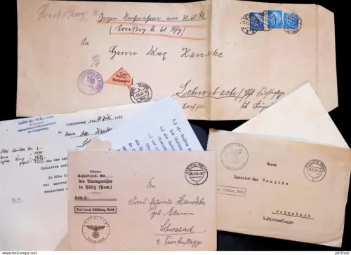 Max Handtke in Schwabach b. Fürstenflagge , 1934-41 , Naugard , Pölitz , Stettin Langenberg , Konvolut Dokumente