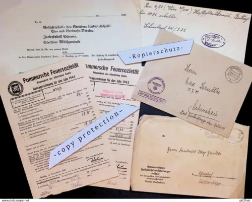 Max Handtke in Schwabach b. Fürstenflagge , 1936/44 , Naugard , Pölitz , Stettin Scheune , Konvolut Dokumente