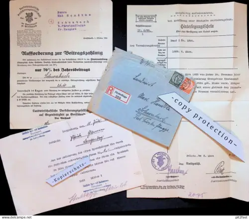 Max Handtke , Dinse in Schwabach b. Fürstenflagge , 1935/36 , Naugard , Pölitz , Langenberg Stettin , Konvolut Dokumente