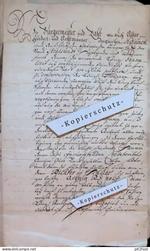 Bürgermeister Stralsund 1713 - königliche Truppen und Generalität , kurz vor der Belagerung , altes Dokument !!!