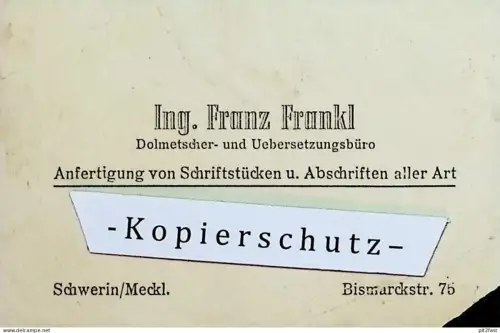 Dolmetscher und Übersetzer - 1946 , Ing. Franz Frankl in Schwerin i. Mecklenburg , Reklame / Werbung , Visitenkarte !!