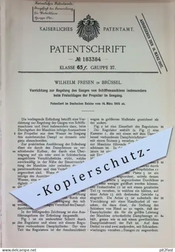 original Patent - Wilhelm Fresen , Brüssel , Belgien | 1905 | Regelung für Schiffsmaschine | Schiff Schiffe , Propeller