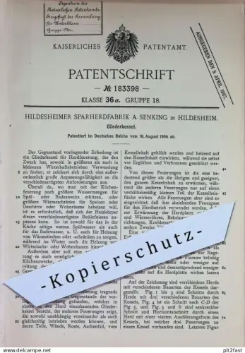 original Patent - Hildesheimer Sparherdfabrik A. Senking , Hildesheim | 1904 | Gliederkessel | Wasserkessel , Kessel !!