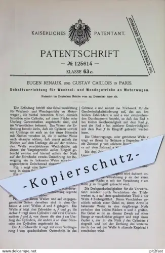 original Patent - Eugen Renaux , Gustav Caillois , Paris , Frankreich | 1900 | Getriebe - Schaltung an Motorwagen | Auto