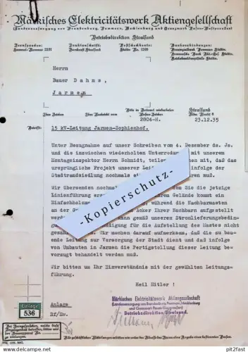 Märkisches E-Werk in Stralsund , 1935 , Bauer Dahms , 15KV Leitung Jarmen - Sophienhof , Nüssentin !!
