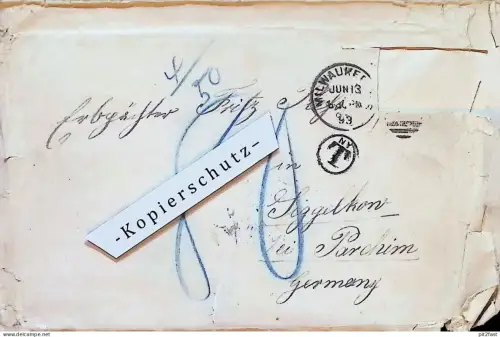 Erbpächter Fritz in Siggelkow b. Parchim , 1893 , mit Stempel Milwaukee !!