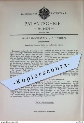 original Patent - Josef Hochstein , Duisburg | 1899 | Isolatorenstütze | Isolator , Isolatoren , Strom , Elektrik