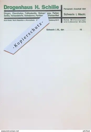 Drogenhaus H. Schille in Schwerin i. Mecklenburg , ca. 1940 , Drogerie , Briefpapier mit Reklame / Werbung !!