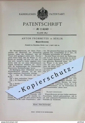original Patent - Anton Frommeyer , Berlin | 1898 | Wasserröhrenrost | Dampfkessel , Rost , Ofenrost , Ofen , Heizung