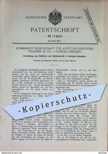 original Patent - KG für Acetylen Industrie Fournier & Co. Dresden Löbtau | 1898 | Acetylen Entwickler mit Calciumcarbid