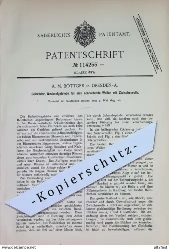 original Patent - A. M. Böttger , Dresden | 1899 | Reibräder - Wechselgetriebe | Getriebe , Motor , Motoren